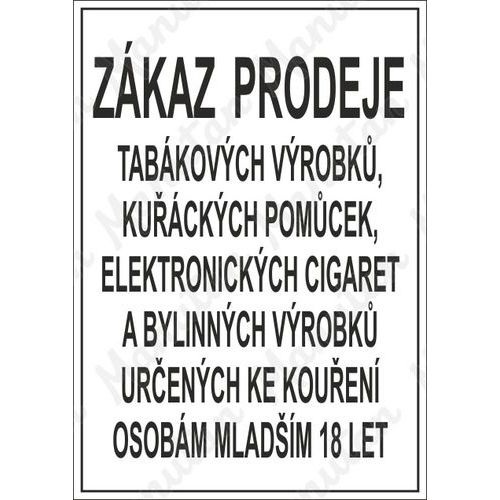 Zákaz prodeje alkoholických nápojů osobám mladším 18 let, plast 297 x 210 x 0,5 mm A4