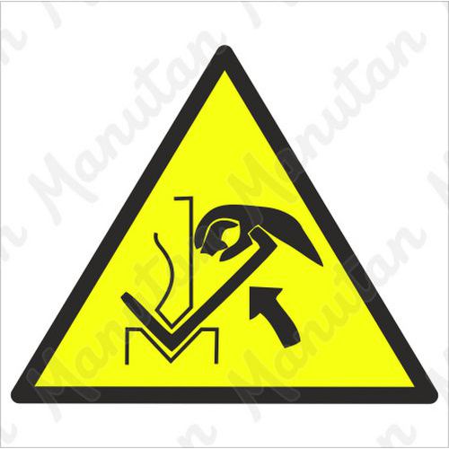 Výstraha rozdrcení rukou mezi ohraňovacím lisem a materiálem, samolepka 200 x 200 x 0,1 mm