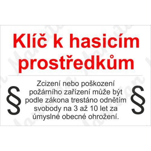 Klíč k požárním zařízením, samolepka 150 x 100 x 0,1 mm