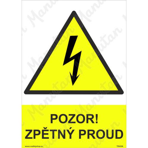 Pozor zpětný proud, plast 210 x 297 x 0,5 mm A4