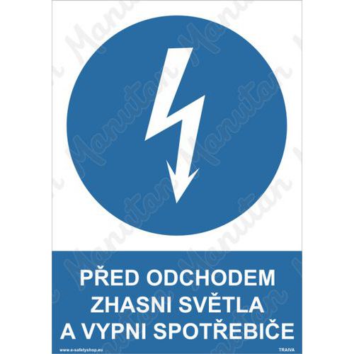 Před odchodem zhasni světla a vypni spotřebiče, samolepka 210 x 297 x 0,1 mm A4