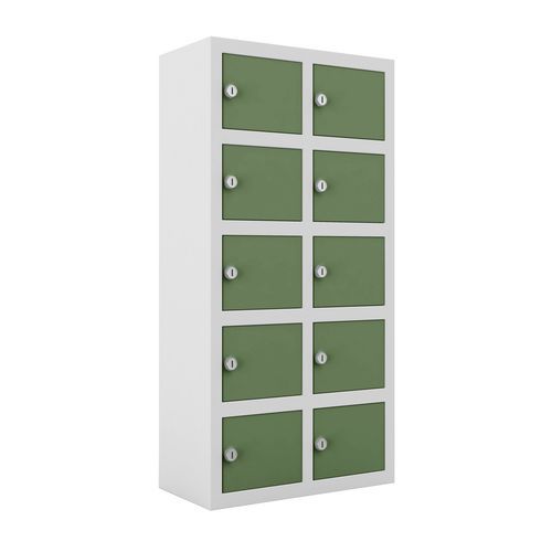 Svařovaná skříň na osobní věci Ben, 10 boxů, cylindrický zámek, šedá/zelená