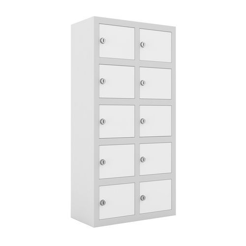 Svařovaná skříň na osobní věci Ben, 10 boxů, cylindrický zámek, šedá/bílá