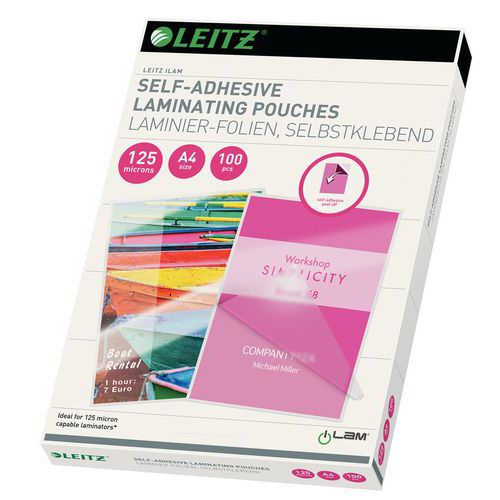 Laminovací kapsy Leitz A4 125 mic lesklé, 100 ks, samolepicí