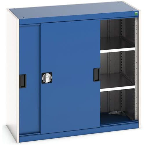 Dílenská skříň s posuvnými dveřmi, 100 x 105 x 52,5 cm, 2 police, šedá-modrá