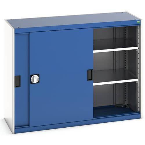 Dílenská skříň s posuvnými dveřmi, 100 x 130 x 52,5 cm, 2 police, šedá-modrá