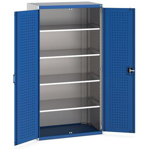Dílenská skříň Bott Cubio, 200 x 105 x 65 cm, perfo dveře, šedá-modrá