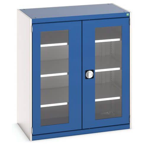 Dílenská skříň s průhlednými dveřmi Bott Cubio, 120 x 105 x 65 cm, 3 police, šedá-modrá