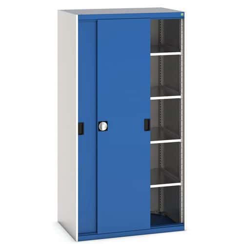Dílenská skříň s posuvnými dveřmi, 200 x 105 x 65 cm, 4 police, šedá-modrá