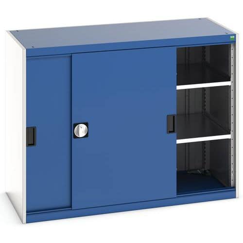Dílenská skříň s posuvnými dveřmi, 100 x 130 x 65 cm, 2 police, šedá-modrá