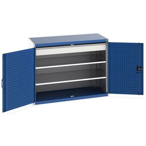 Dílenská skříň se zásuvkami Bott Cubio 160, 100 x 130 x 65 cm, 2 police, 1 zásuvka, šedá-modrá