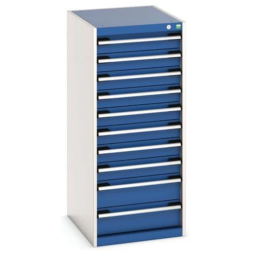 Dílenská zásuvková skříň Bott Cubio, 120 x 52,5 x 65 cm, 10 zásuvek, šedá-modrá