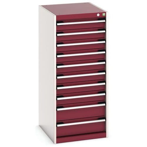 Dílenská zásuvková skříň Bott Cubio, 120 x 52,5 x 65 cm, 10 zásuvek, šedá-červená