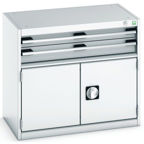 Dílenská zásuvková skříň Bott Cubio, 70 x 80 x 52,5 cm, 2 zásuvky, 1 skříňka, šedá-šedá