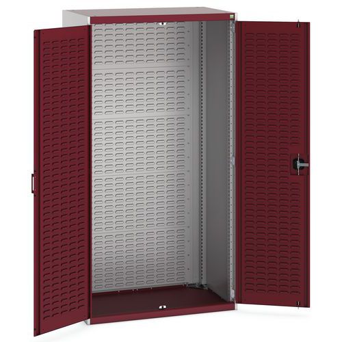 Dílenské skříně s perfo panely pro držáky na boxy/boxy, 200 x 105 x 65 cm, šedá-červená