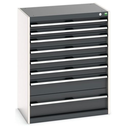 Dílenská zásuvková skříň Bott Cubio, 100 x 80 x 52,5 cm, 8 zásuvek, šedá-antracit