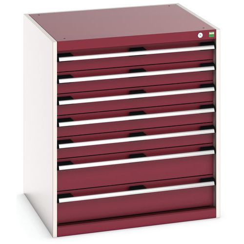 Dílenská zásuvková skříň Bott Cubio, 90 x 80 x 75 cm, 7 zásuvek, šedá-červená