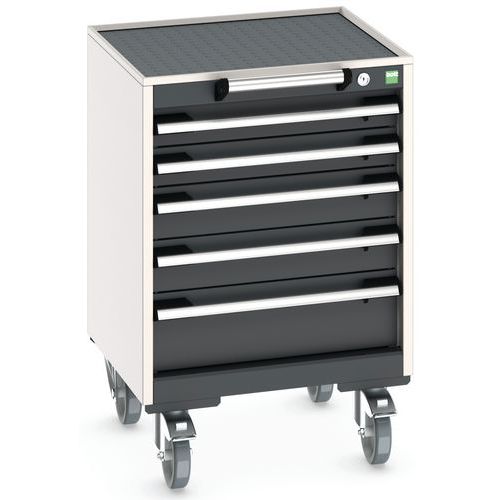 Mobilní zásuvková skříň Bott Cubio, 78,5 x 52,5 x 52,5 cm, 5 zásuvek, rohož, šedá-antracit