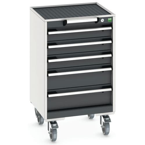 Mobilní zásuvková skříň Bott Cubio, 88,5 x 52,5 x 52,5 cm, 5 zásuvek, rohož, šedá-antracit