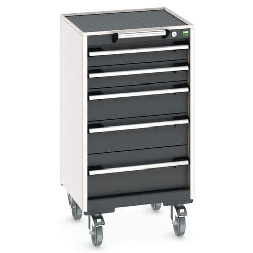 Mobilní zásuvková skříň Bott Cubio, 98,5 x 52,5 x 52,5 cm, 5 zásuvek, rohož, šedá-antracit
