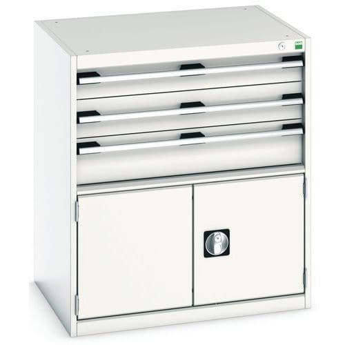 Dílenská zásuvková skříň Bott Cubio, 90 x 80 x 65 cm, 3 zásuvky, 1 skříňka, šedá-šedá