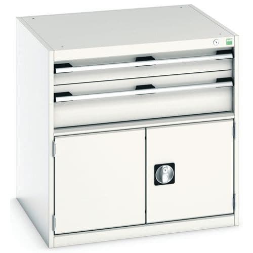 Dílenská zásuvková skříň Bott Cubio, 80 x 80 x 75 cm, 2 zásuvky, 1 skříňka, šedá-šedá