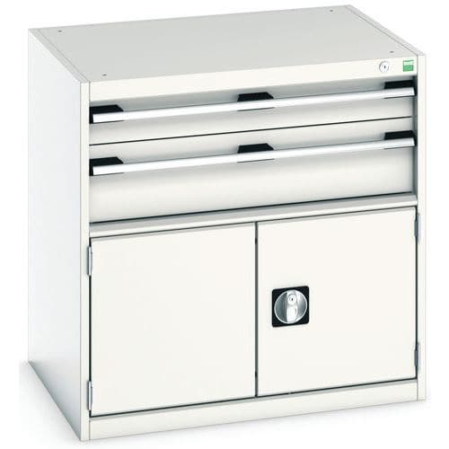 Dílenská zásuvková skříň Bott Cubio, 80 x 80 x 65 cm, 2 zásuvky, 1 skříňka, šedá-šedá