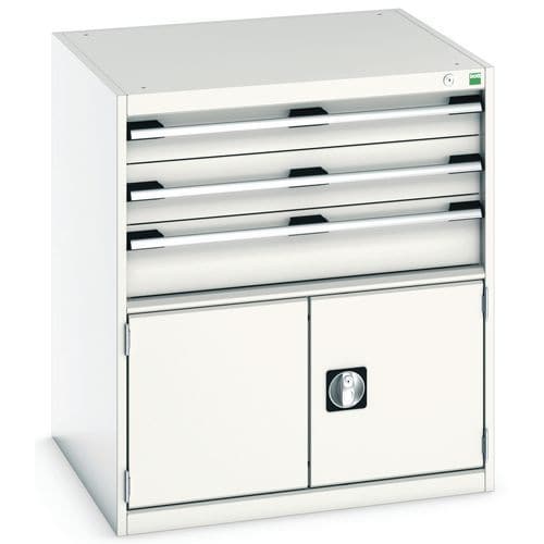 Dílenská zásuvková skříň Bott Cubio, 90 x 80 x 75 cm, 3 zásuvky, 1 skříňka, šedá-šedá