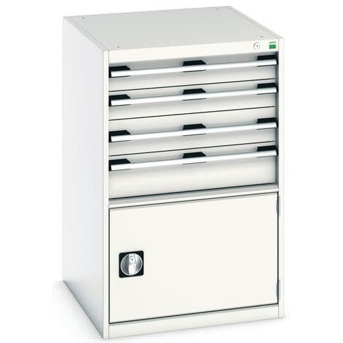 Dílenská zásuvková skříň Bott Cubio, 100 x 65 x 75 cm, 4 zásuvky, 1 skříňka, šedá-šedá