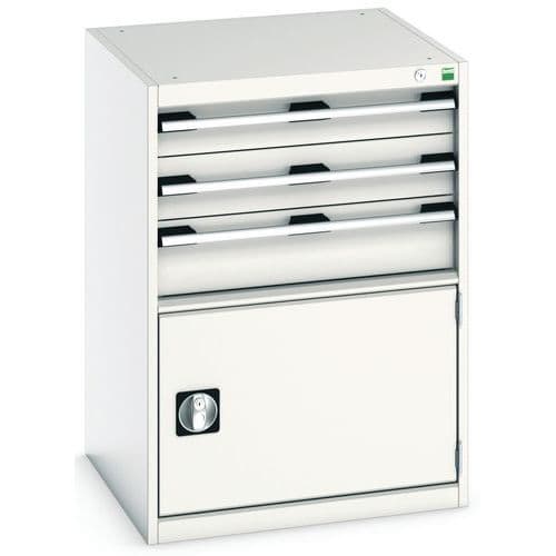 Dílenská zásuvková skříň Bott Cubio, 90 x 65 x 65 cm, 3 zásuvky, 1 skříňka, šedá-šedá