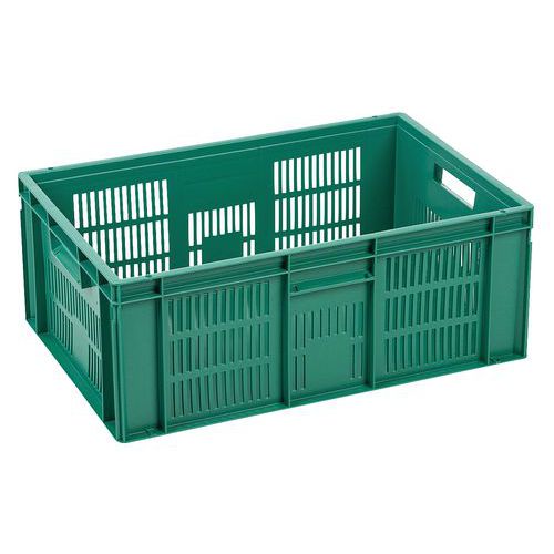 Plastová Euro přepravka Manutan Expert s perforovanými stěnami, zelená, 235 x 400 x 600 mm, 45 l