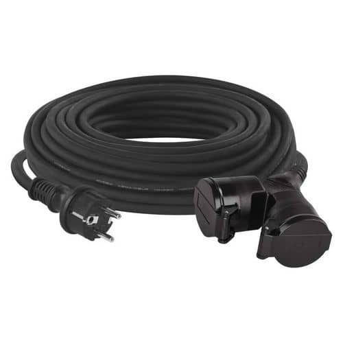 Venkovní prodlužovací kabel, 25 m, 2 zásuvky, guma, 1,5 mm2
