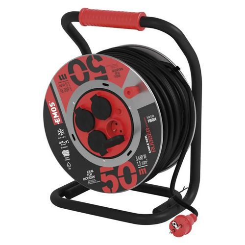 Venkovní prodlužovací kabel na bubnu, 50 m, 4 zásuvky, guma - neopren, 1,5 mm2