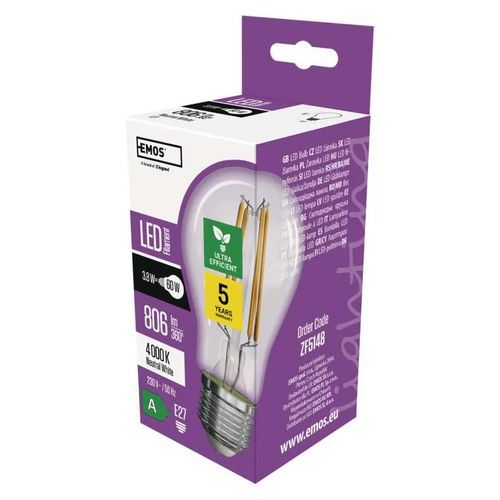 LED žárovka Filament A60, patice E27, 3,8 W, neutrální bílá