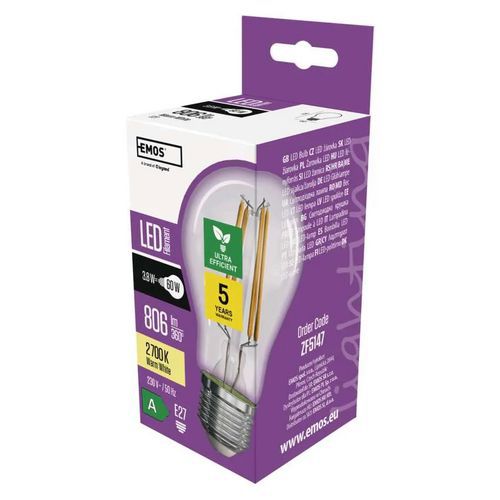 LED žárovka Filament A60, patice E27, 3,8 W, teplá bílá