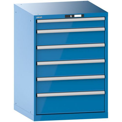 Dílenská zásuvková skříň LISTA, 6 zásuvek, nosnost 75kg, 717x725 mm, otevírání klíčem