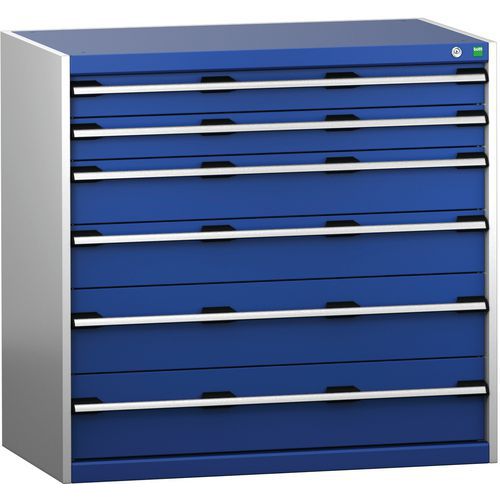 Dílenská zásuvková skříň Bott Cubio 200, 100 x 105 x 65 cm, 6 zásuvek, šedá-modrá