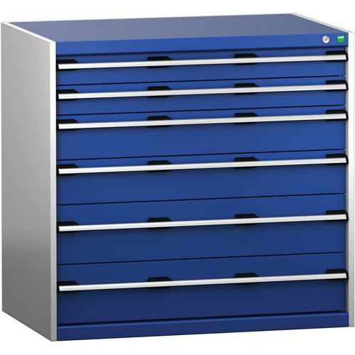 Dílenská zásuvková skříň Bott Cubio 200, 100 x 105 x 75 cm, 6 zásuvek, šedá-modrá