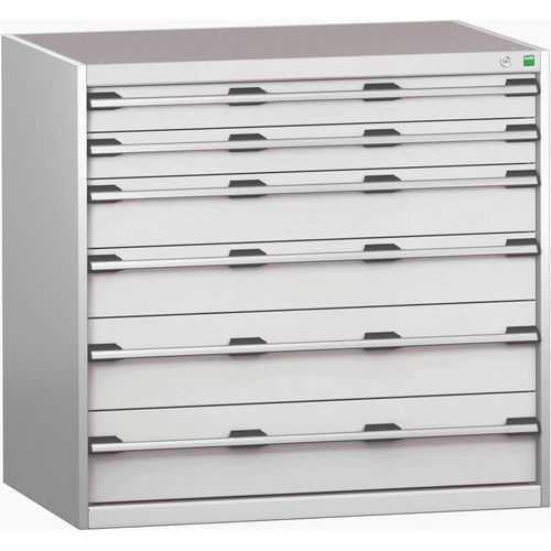 Dílenská zásuvková skříň Bott Cubio 200, 100 x 105 x 75 cm, 6 zásuvek, šedá-šedá