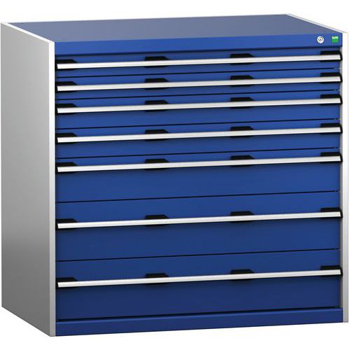 Dílenská zásuvková skříň Bott Cubio 200, 100 x 105 x 75 cm, 7 zásuvek, šedá-modrá