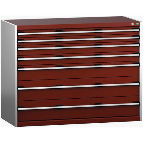 Dílenská zásuvková skříň Bott Cubio 200, 100 x 130 x 65 cm, 7 zásuvek, šedá-červená