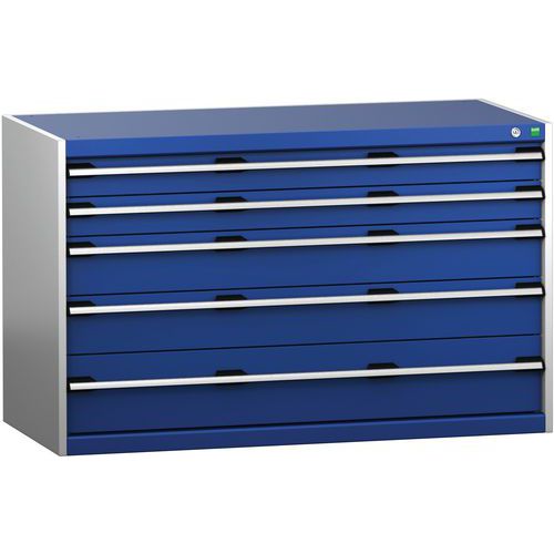 Dílenská zásuvková skříň Bott Cubio 200, 80 x 130 x 65 cm, 5 zásuvek, šedá-modrá
