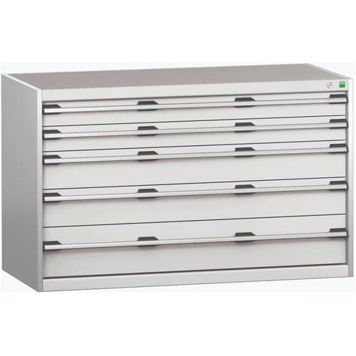 Dílenská zásuvková skříň Bott Cubio 200, 80 x 130 x 65 cm, 5 zásuvek, šedá-šedá