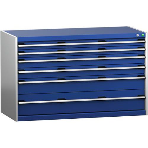 Dílenská zásuvková skříň Bott Cubio 200, 80 x 130 x 65 cm, 6 zásuvek, šedá-modrá