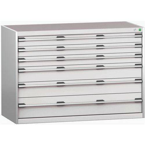 Dílenská zásuvková skříň Bott Cubio 200, 90 x 130 x 65 cm, 6 zásuvek, šedá-šedá