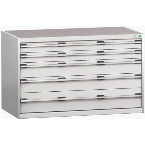 Dílenská zásuvková skříň Bott Cubio 200, 80 x 130 x 75 cm, 5 zásuvek, šedá-šedá