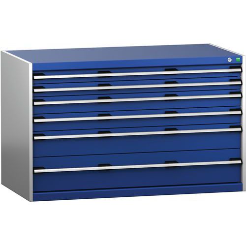 Dílenská zásuvková skříň Bott Cubio 200, 80 x 130 x 75 cm, 6 zásuvek, šedá-modrá