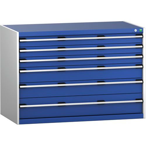 Dílenská zásuvková skříň Bott Cubio 200, 90 x 130 x 75 cm, 6 zásuvek, šedá-modrá