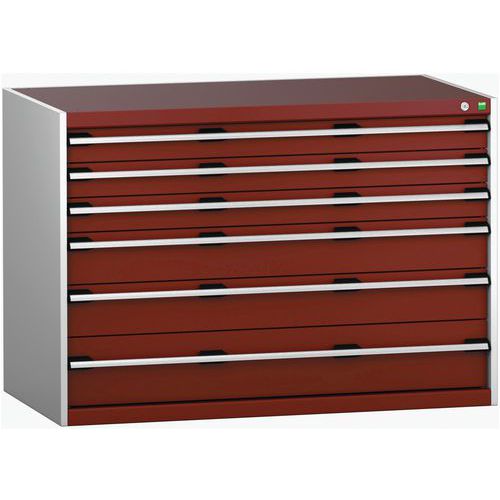 Dílenská zásuvková skříň Bott Cubio 200, 90 x 130 x 75 cm, 6 zásuvek, šedá-červená