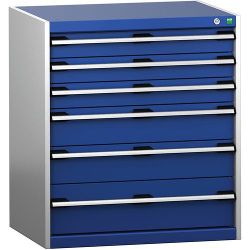Dílenská zásuvková skříň Bott Cubio 200, 90 x 80 x 65 cm, 6 zásuvek, šedá-modrá